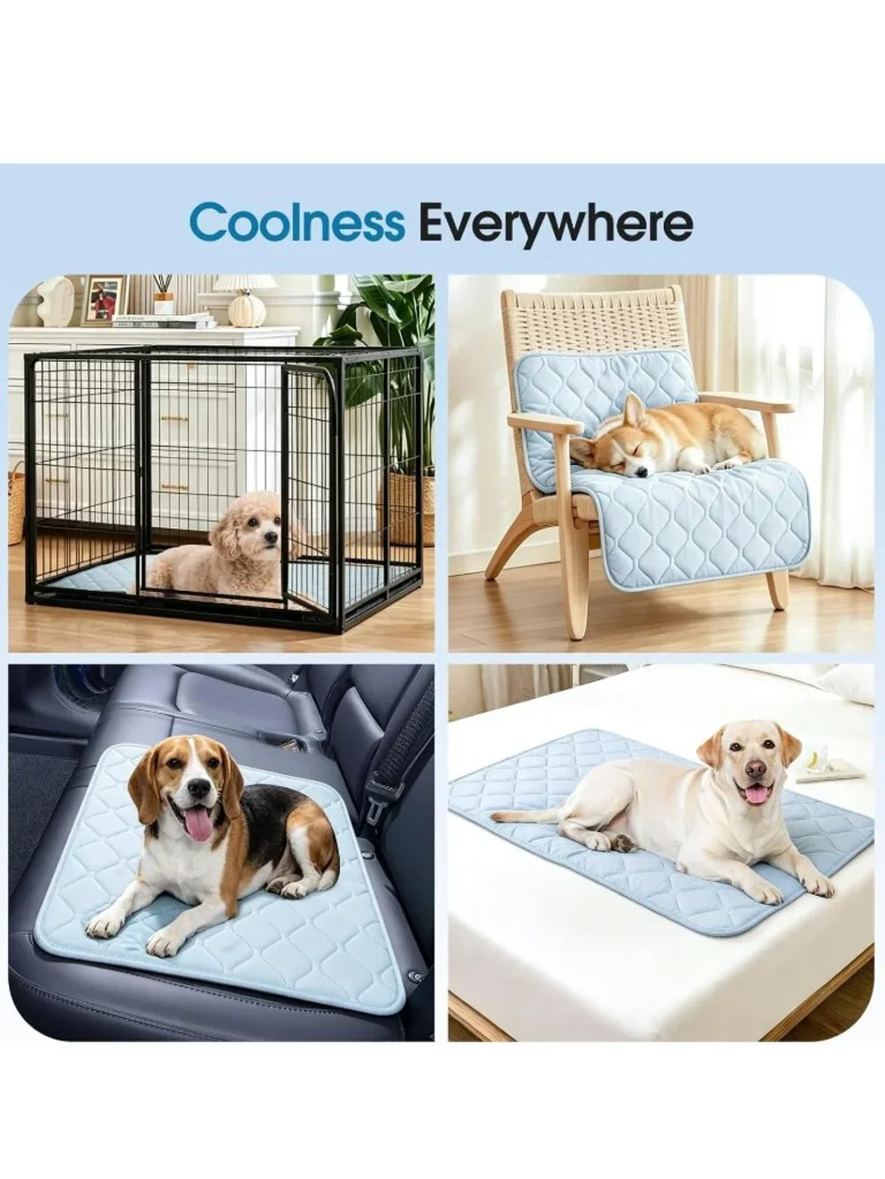 Pet Cooling Mat XL 41x28in Washable Non Slip Dog Crate Pad Light Blue